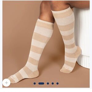 Elegant Beige and Cream Striped Knee-High Socks